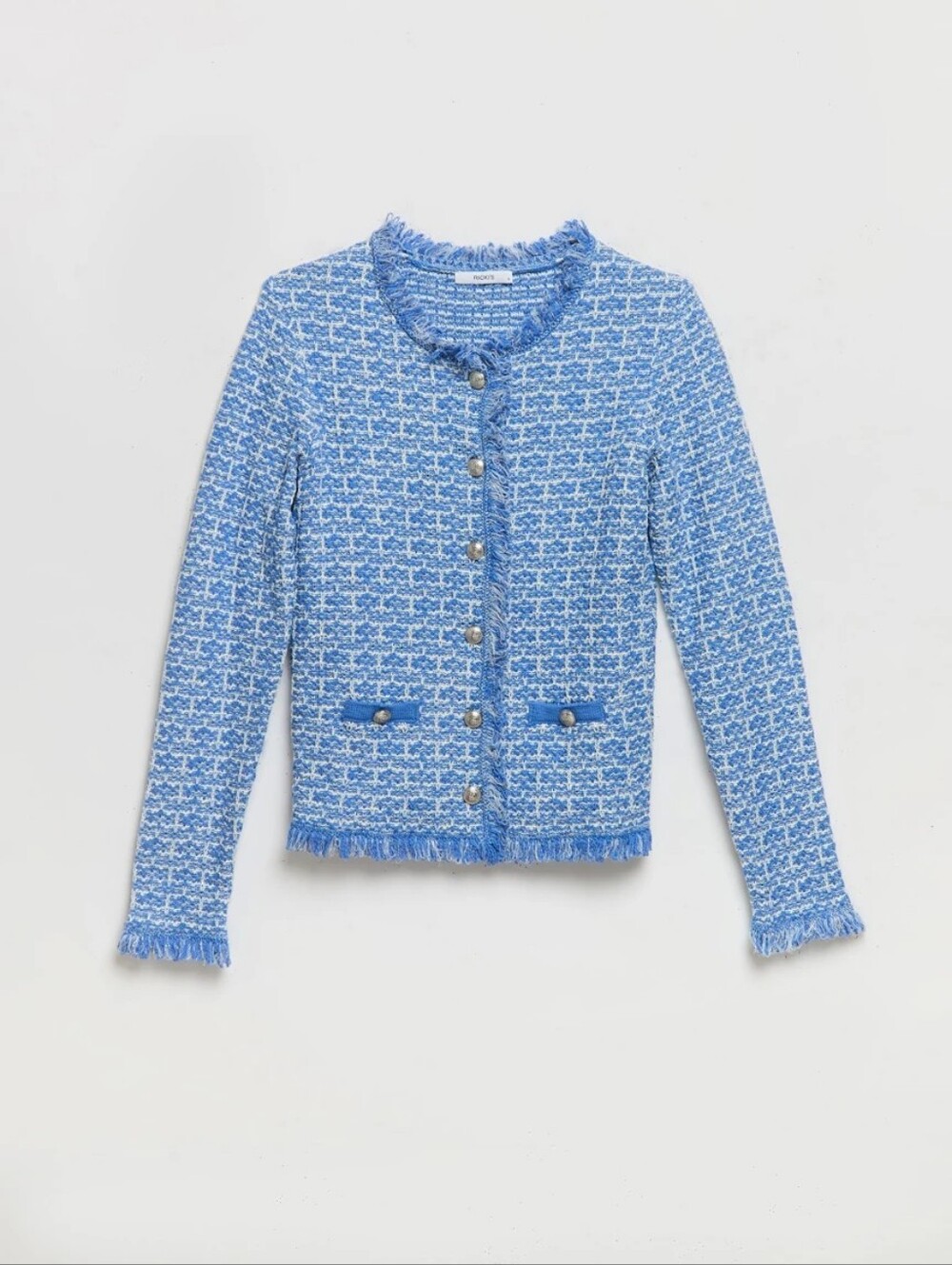 Ricki's Blue Tweed Knit Fringe 2-Piece Twinset Cardigan & Tank Set - S